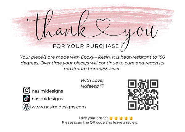 Resin Care Instructions + Thank you for Your Purchase Printable Customizable