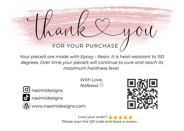 Resin Care Instructions + Thank you for Your Purchase Printable Custom ...